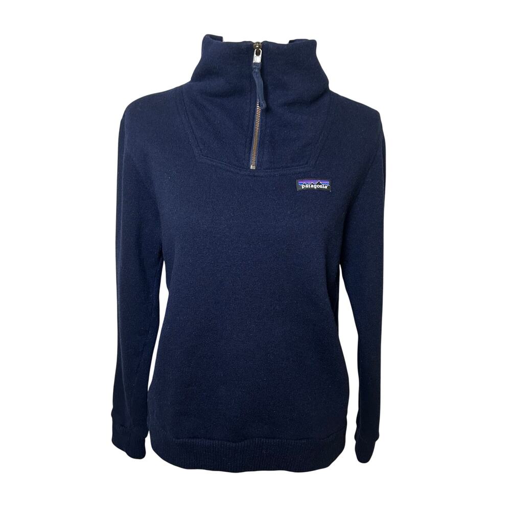 Patagonia women's navy woolie fleece pullover quarter zip jacket sweater size S